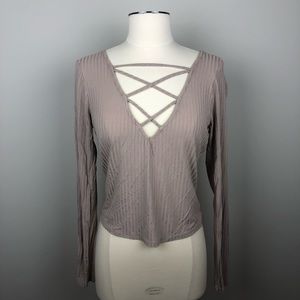 ME TO WE Long Sleeve Shirt with Criss Cross V-neck Size Medium